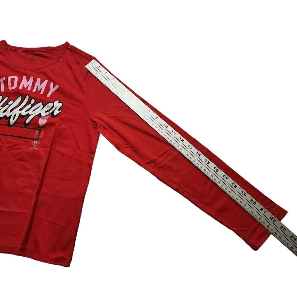 Tommy Hilfiger Girls Long Sleeve Top Shirt Logo Graphic‎ Red Size XL - Picture 4 of 8